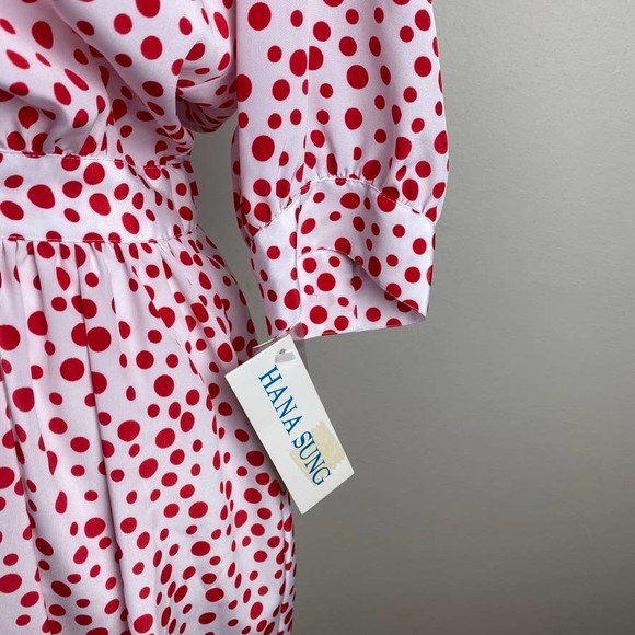 Vintage Hana Sung Red and White Polka Dot Wrap Dress - Picture 4 of 6